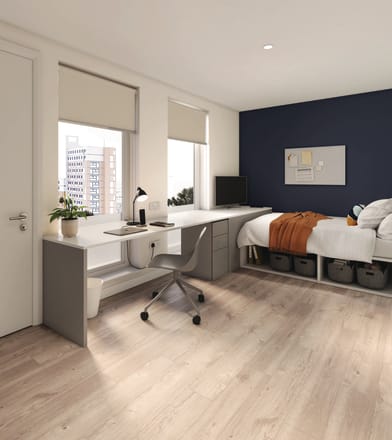 Student bedroom in Scandi Oak stripwood Click LVT